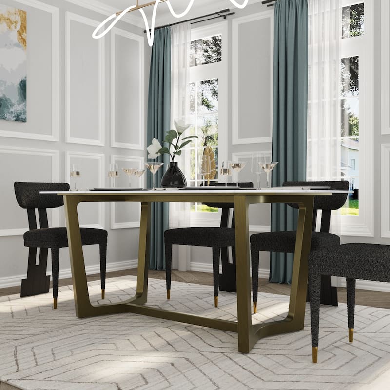 70 inch Dining Table Set with Boucle Dining Chairs