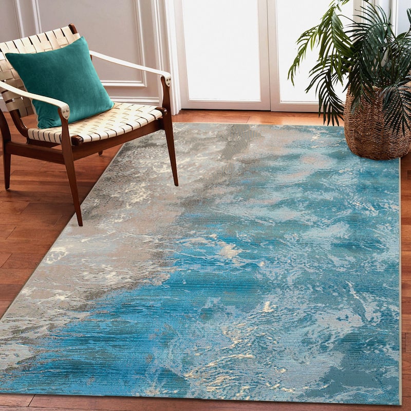 Liora Manne Marina Surf Indoor/Outdoor Rug - 7'10" x 9'10" - Ocean
