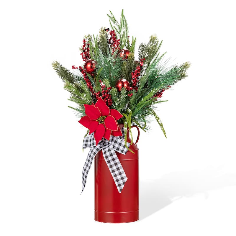 Glitzhome 35"H Set of 2 Christmas Poinsettia Floral Potted Tree