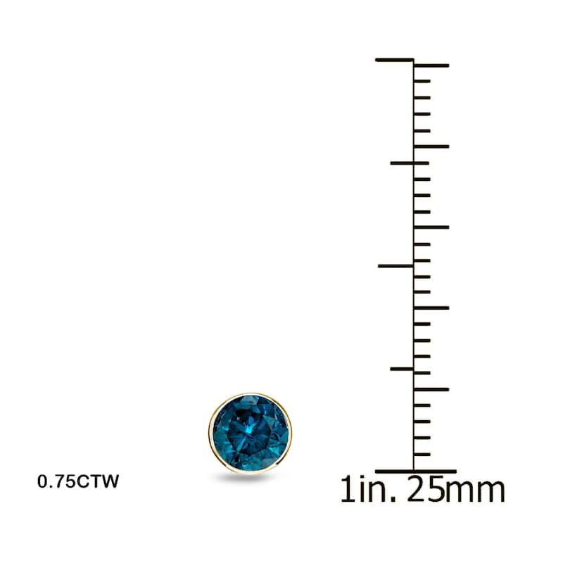 Auriya 14k Yellow Gold 1/4 to 2ctw Blue Diamond Stud Earrings Bezel-set (I1-I2) - 0.75ctw