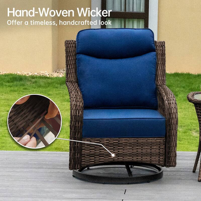 High Back Outdoor Swivel Rocker Patio Chairs Set of 2 with 5-Inch Thick Cushions and Side Table for Porch, Poolside