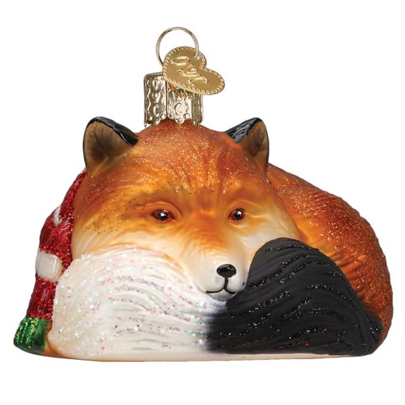 Cozy Fox in Red Scarf Christmas Holiday Ornament Blown Glass - Multi