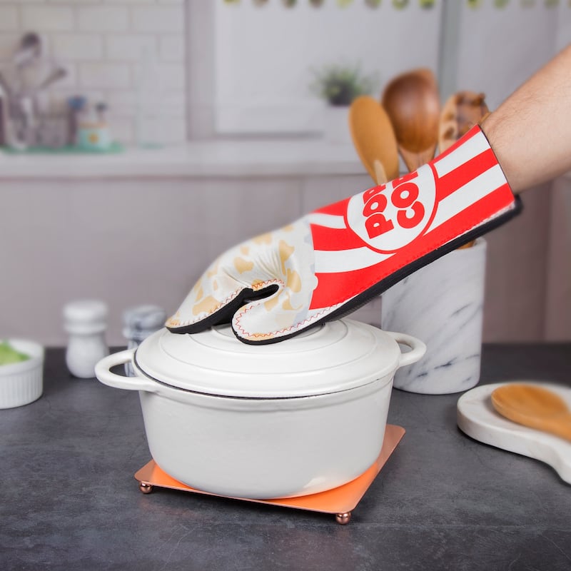 Creative Home Set of 2 (One Pair) Neoprene Oven Mitt Heat Resist Kitchen Gloves Pot Holder Grabber - Pop Corn - 7.9" x 13.2"