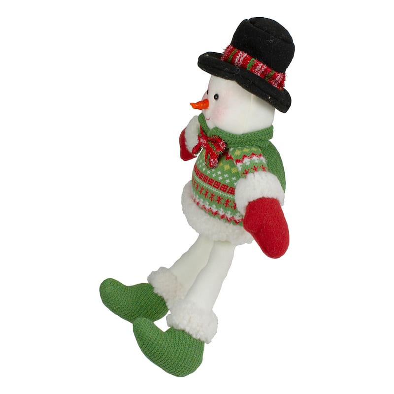 18" Red and Green Sitting Smiling Snowman Christmas Figure