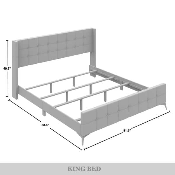 dimension image slide 0 of 4, CraftPorch Luxurious Square Button-Tufted Wingback Velvet Upholstered Bed