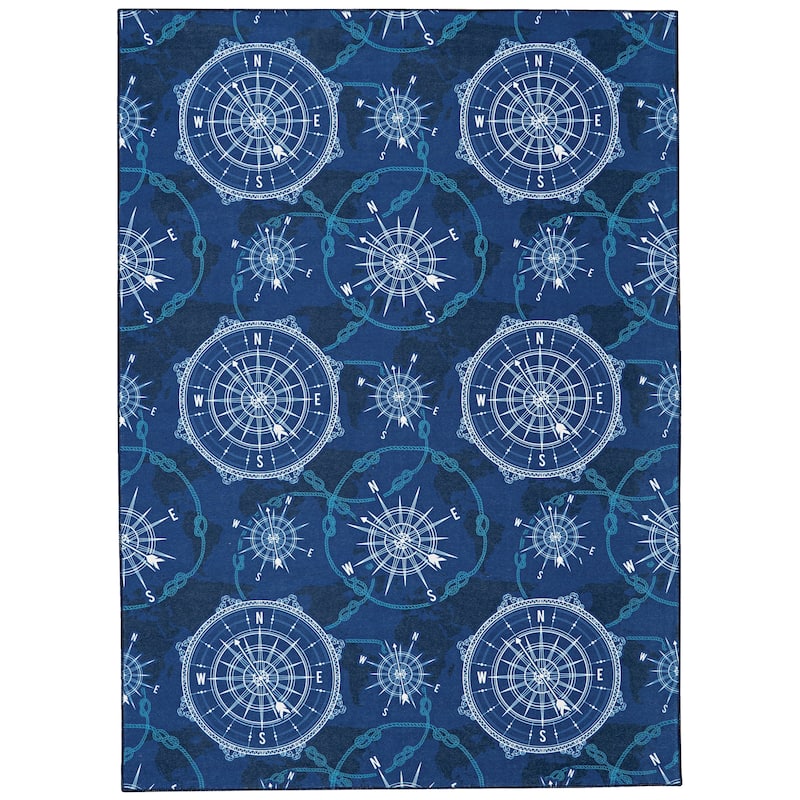 Simon Machine Washable Blue and Ivory Area Rug - 3' x 5'