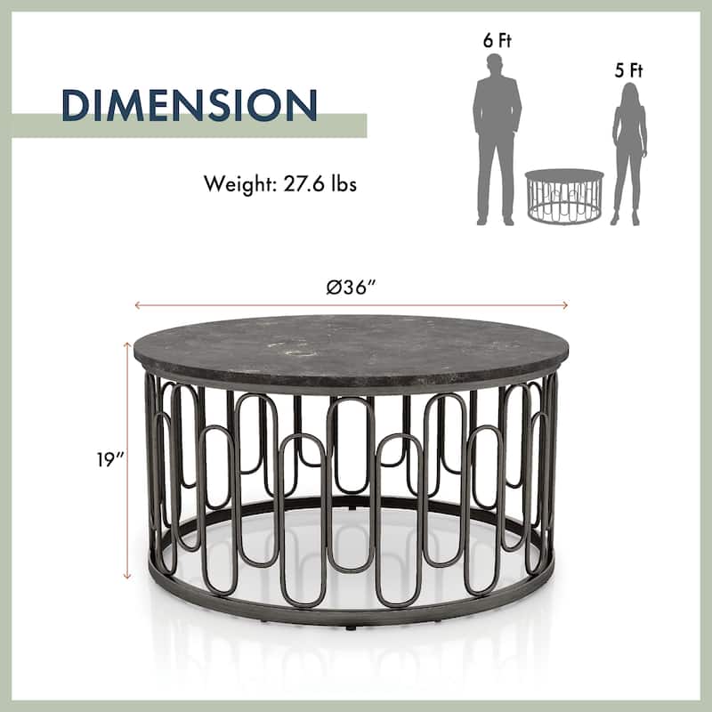 Lars Modern Round Coffee Table with Marble Top, Metal Legs, Sturdy Decorative Metal Base by Furniture of America