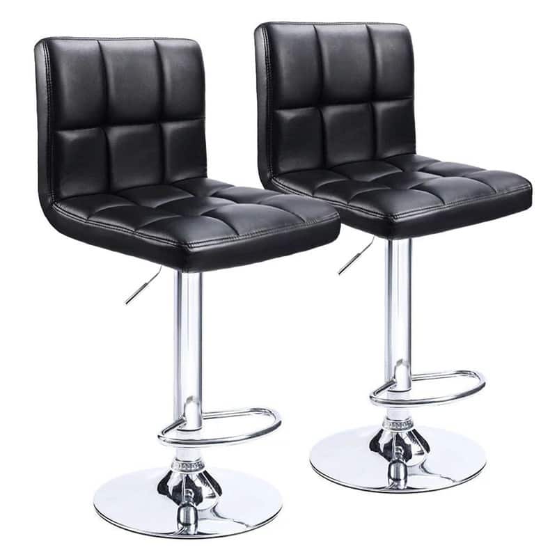 Bar Stools Adjustable Armless Swivel PU Leather Barstools Set of 2 - Black