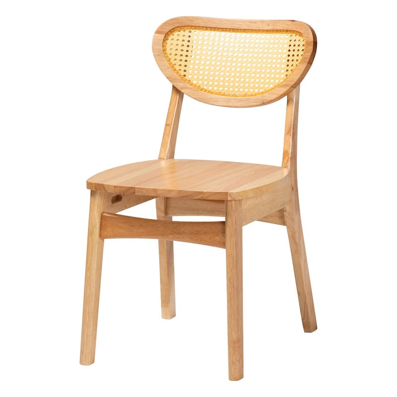Haviland Mid-Century Oak Brown Finished Wood and Rattan 5-Piece Dining Set