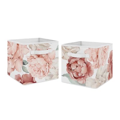 Boho Shabby Chic Floral Girl Foldable Fabric Storage Bins Ivory Bohemian Vintage Garden Watercolor Flower Nature Elegant Rose