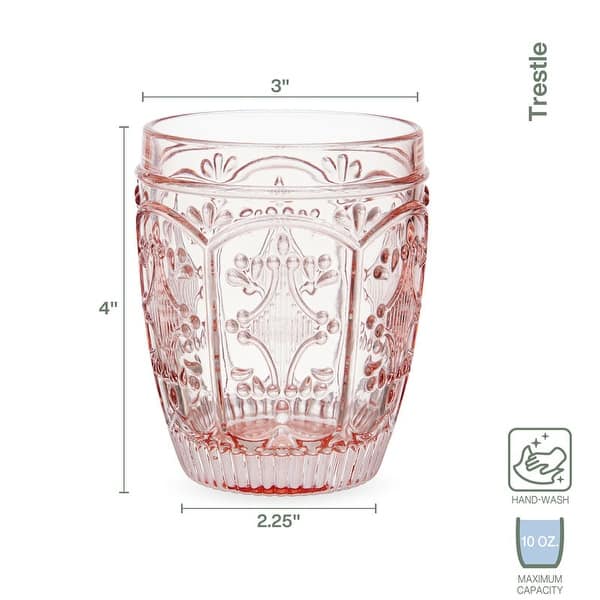 Fitz and Floyd Set of 4 Trestle Double Old Fashioned Glasses, 10 Oz, Blush