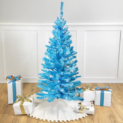 Pre-Lit Medium Artificial Pine Christmas Tree - 4' - Sky Blue - Clear Lights - 4 Foot