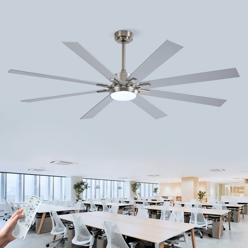 72 Inch Ceiling Fan With Light Kit 3 Color Dimmable LED, DC 6 Speed ,8 PCS Plywood Reversible Blades - Nickel,Silver
