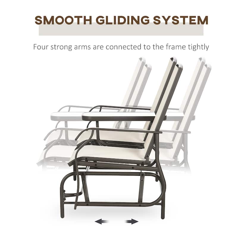Outsunny 2-Person Outdoor Glider Bench w/ Center Table, Steel Frame for Backyard Garden Porch, Beige