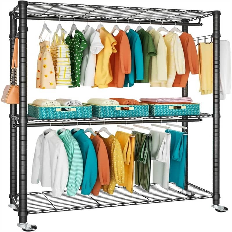 3 Tiers Heavy-Duty Rolling Garment Rack - 15.7"D x 35.4"W x 78.7"H - Black