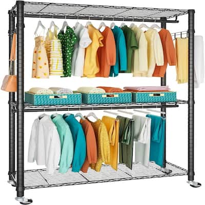 3 Tiers Heavy-Duty Rolling Garment Rack - 15.7"D x 35.4"W x 78.7"H