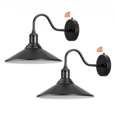 Set of 2 Outdoor Barn Light Black Cast Iron Gooseneck Wall Lamp with Dusk to Dawn Sensor IP54 - 11.42” x 11.42” x 15.35”