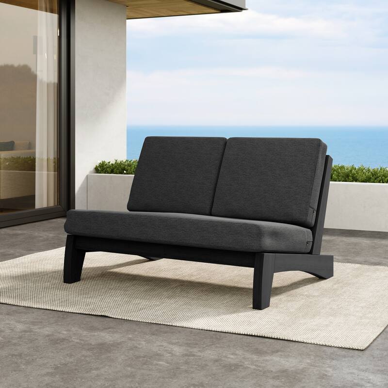 Outdoor Teak Wood Waterproof Armless Chair Loveseat with Cushions