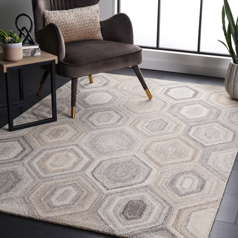 SAFAVIEH Handmade Abstract Zaide Modern Wool Rug - 8' x 10' - Natural/Grey