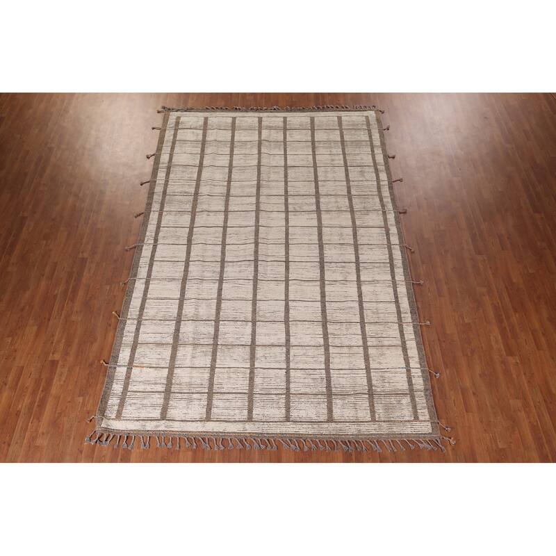 Checkered Moroccan Oriental Area Rug Hand-Knotted Wool Carpet - 8'0"x 12'3"