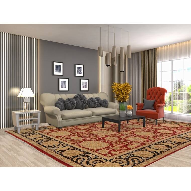 Red Floral Agra Indian Area Rug Handmade Wool Carpet - 9'0" x 12'5"