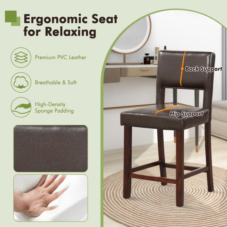 2 Piece Bar Chair Set with Hollowed Back and Rubber Wood Legs - 19" x 20.5" x 39" (L x W x H)