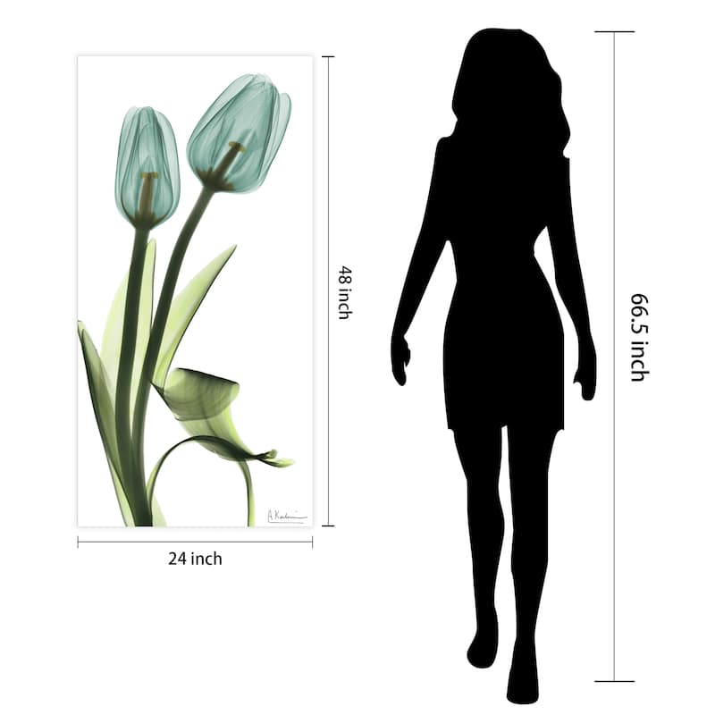"Blue Tulips" Frameless Free Floating Tempered Glass Panel Graphic Wall Art