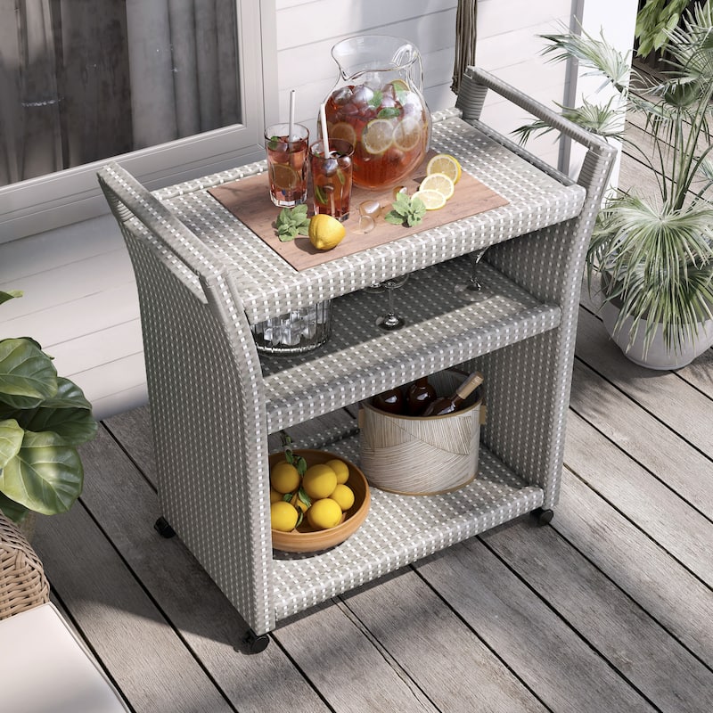 Courtnie French Aluminum 3-Shelf Outdoor Serving Cart by Furniture of America