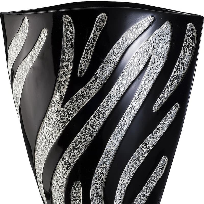 14" Black and Silver Striped Wavy Polyresin Table Vase for Home Decor