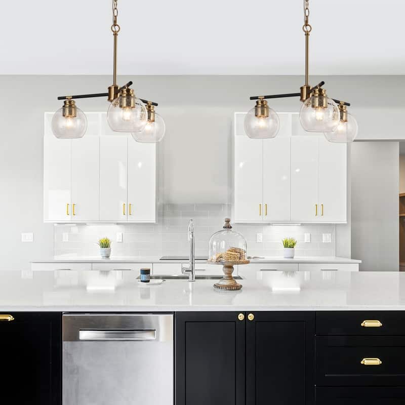 Modern 3-Light Black Gold Sputnik Chandelier Pendant Lights for Dining Room - 18" D x 17.5" H