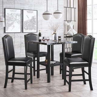 5-Piece Faux Marble Storage Dining Table Set with 4 Upholstered Chairs ...