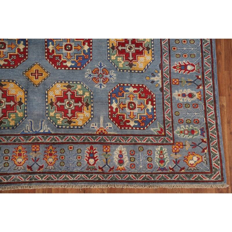Hand Knotted Oriental 100% Wool Carpet Traditional All-Over Navy Blue & Blues Kazak Area Rug - 9' 8'' X 6' 9''