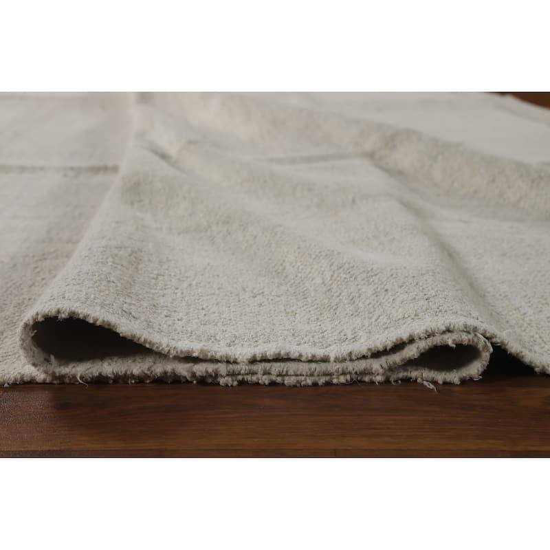 Hand Woven Oriental Cotton Carpet Modern Solid Beige & Ivories Kilim Area Rug - 12' 4'' X 9' 9''