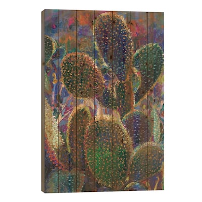 Cactus Nocturnus Print On Wood by Iris Scott - Multi-Color
