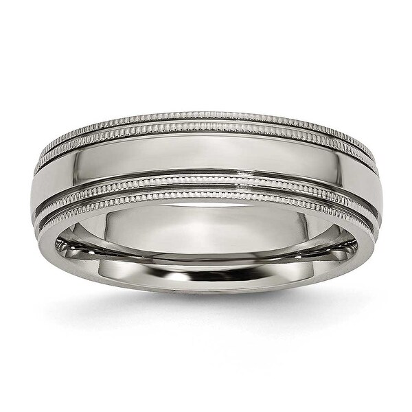 Chisel Grooved and Beaded Polished Titanium Ring (6.0 mm)