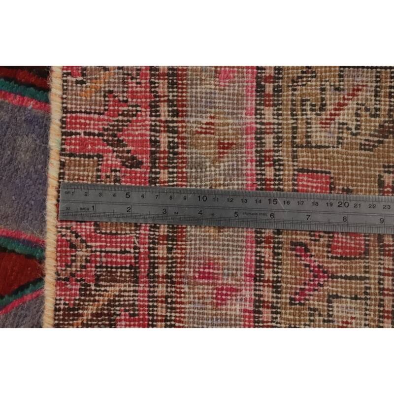 Hand Knotted Oriental 100% Wool Carpet Traditional Geometric Red Meshkin Runner Rug - 10' 2'' X 3' 9''