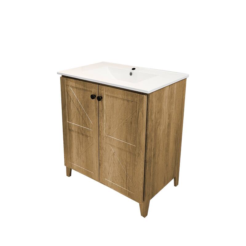 30" Folding Floor Cabinet with Ceramic Sink - Patented 1-Min Install, Space-Saving, American Style
