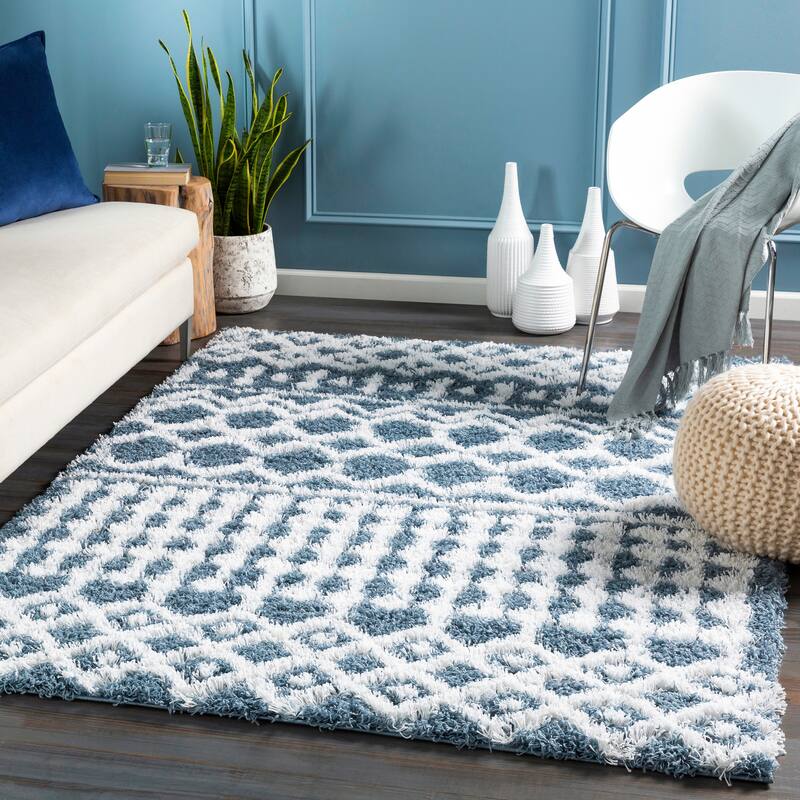 Livabliss Newton Geometric Moroccan Trellis Shag Area Rug - 2' x 2' 11" - Denim - Rectangle