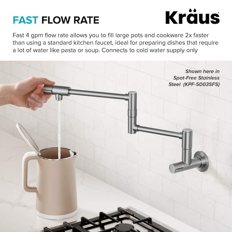 KRAUS Bolden 2 Handle Wall Mount Pot Filler Faucet w/ Retractable Arm