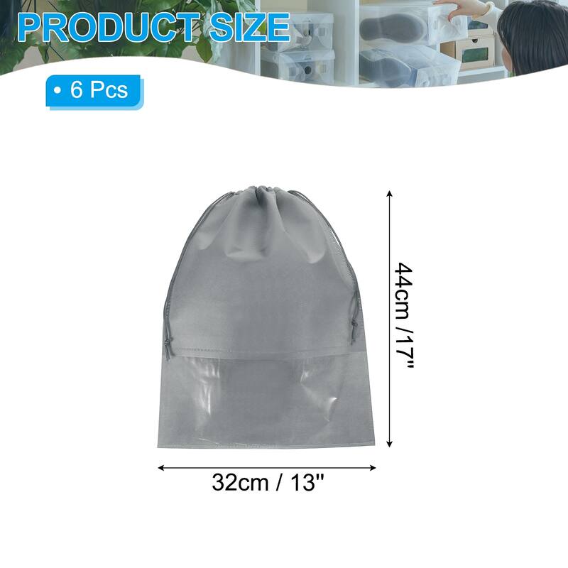 6Pcs Drawstring Shoe Bag 14x11" Travel Shoe Bags Shoe Organizer Pouch - Grey - 17x13"