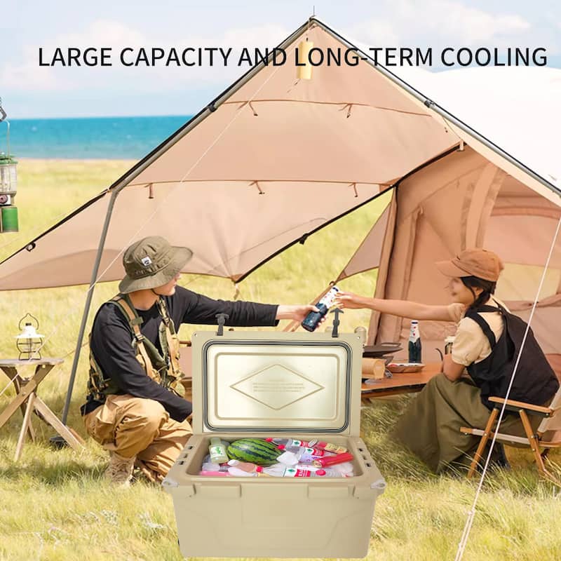Camping Cooler Beach Cooler Portable Cooler Beverage Cooler with Rope Handles Non-Slip Rubber Pads Bottle Opener and Wheels