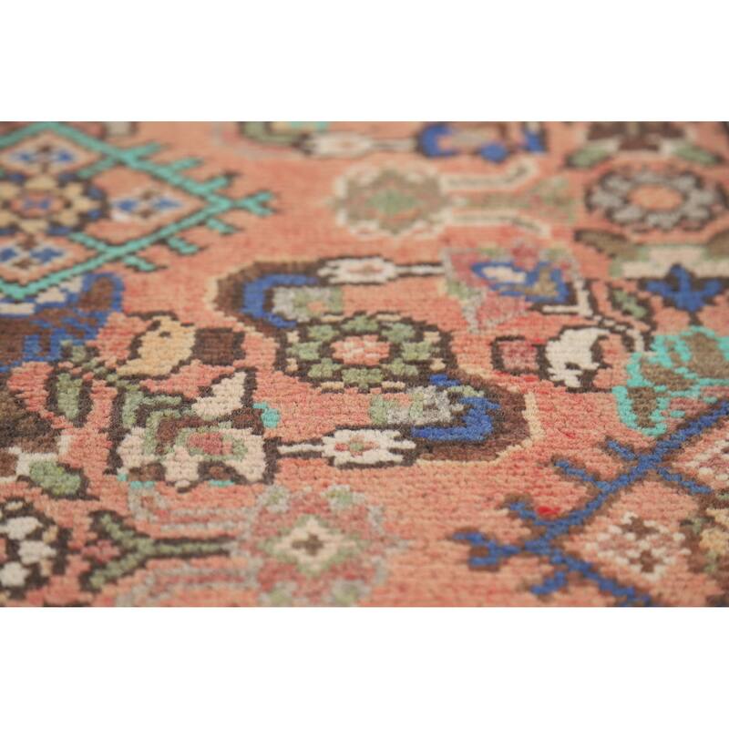 Hand Knotted Oriental 100% Wool Carpet Traditional Geometric Coral Hamedan Runner Rug - 10' 4'' X 3' 3''