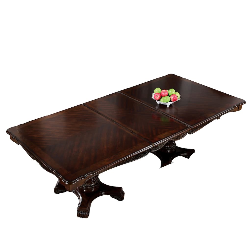 Zenie Dining Table, Extension Leaf, 77-95 Inch, Cherry Brown Solid Wood