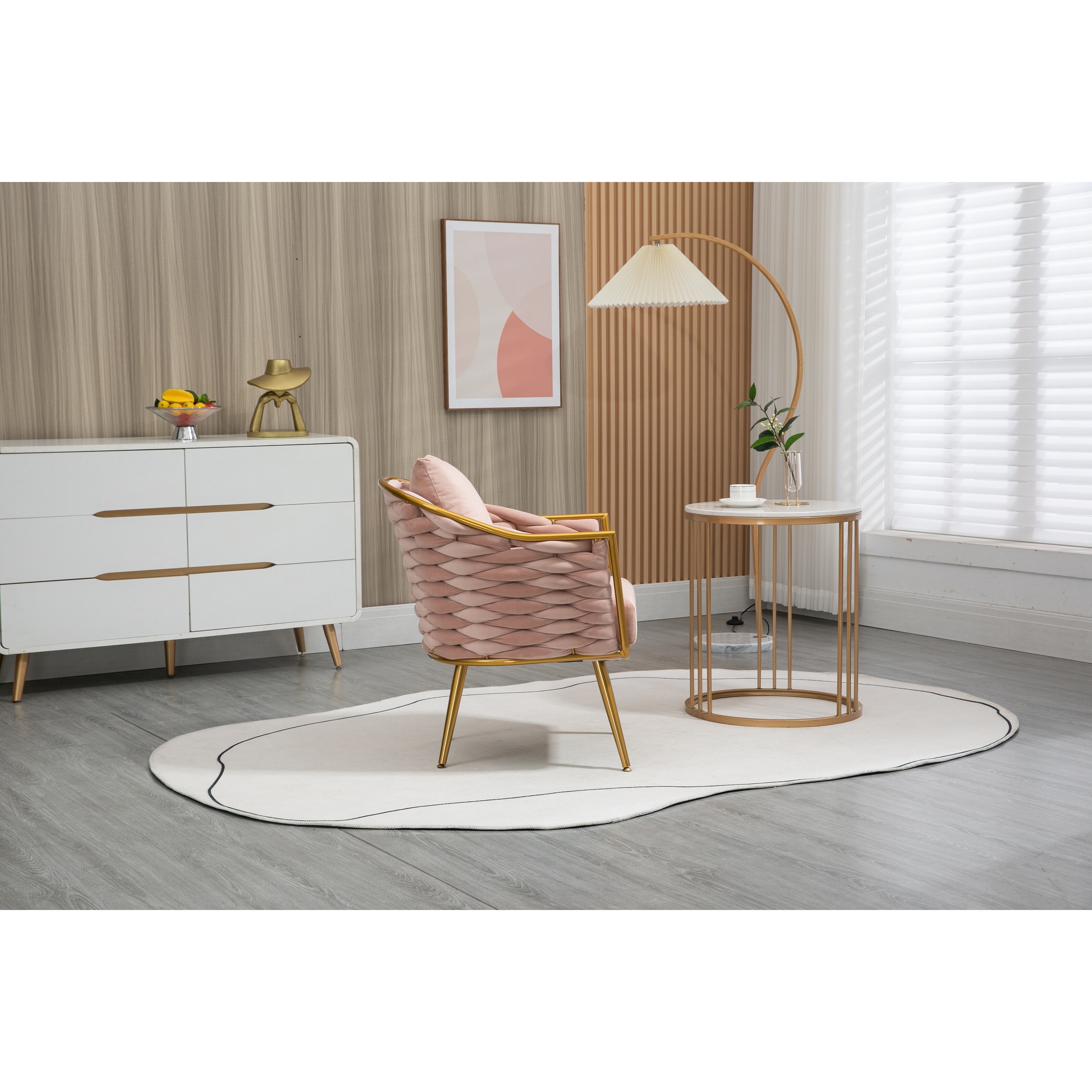 Velvet Upholstered Accent Armchair Leisure Tufted Chairs Pink