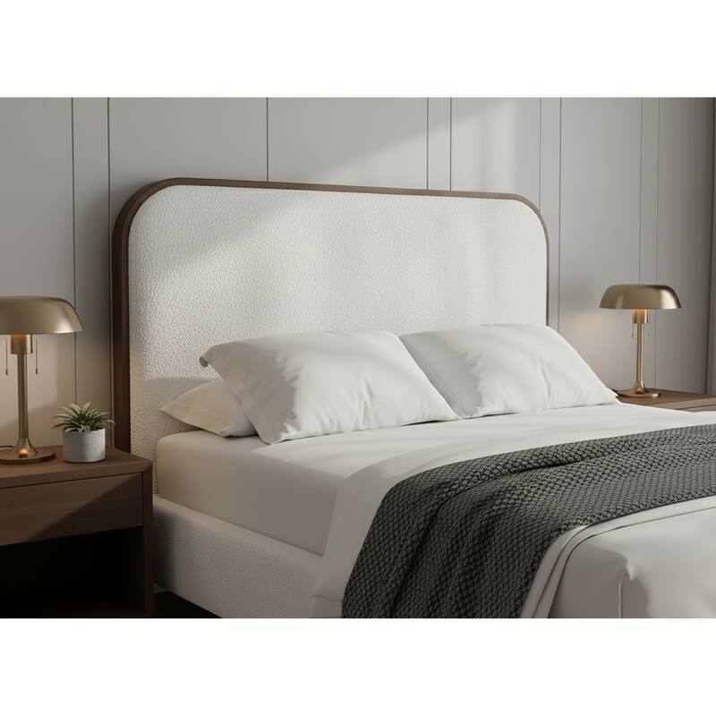 Brenda Fabric Upholstered Queen Bed with Wood Trim Accent