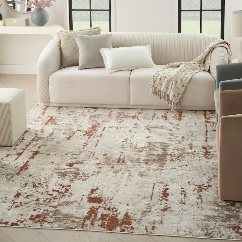 Nourison Concerto Modern Abstract Distressed Area Rug. - 7' x 10' - Ivory/Rust