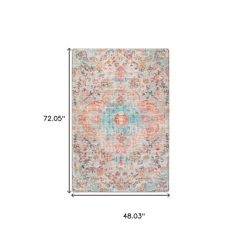 HomeRoots Tropical Floral Traditional Rectangle Area Rug - 4' X 6'