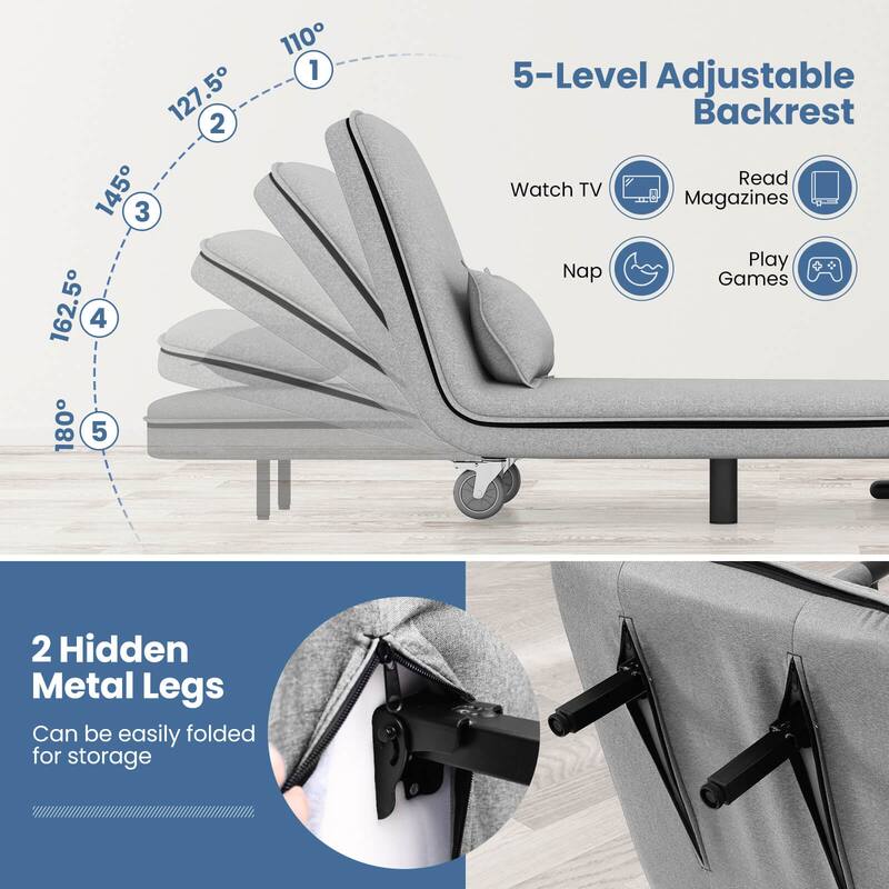 Costway 3-in-1 Convertible Sofa Bed with 5-Position Adjustable