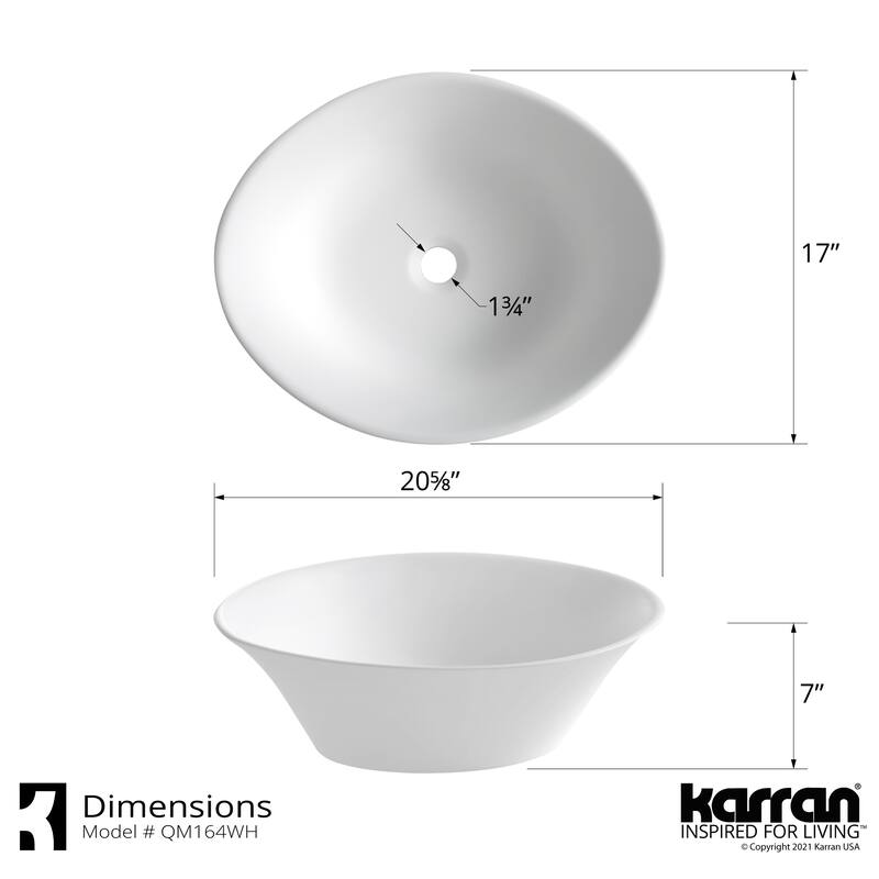 Karran Quattro Matte White Acrylic 21 in. Oval Bathroom Vessel Sink with Faucet and drain in Stainless Steel