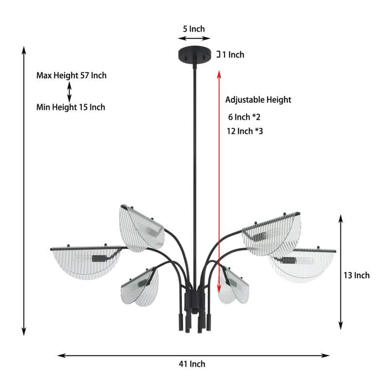 Acroma - 6 Light Black Steel & Glass Dimmable Linear Chandelier